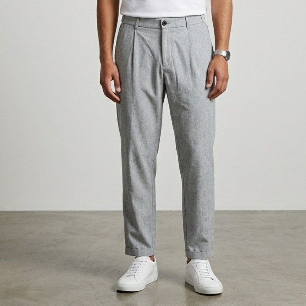Rageblue Mens Gray Pleated Tapered Trousers Elastic Waist Cuffed Pants Size L